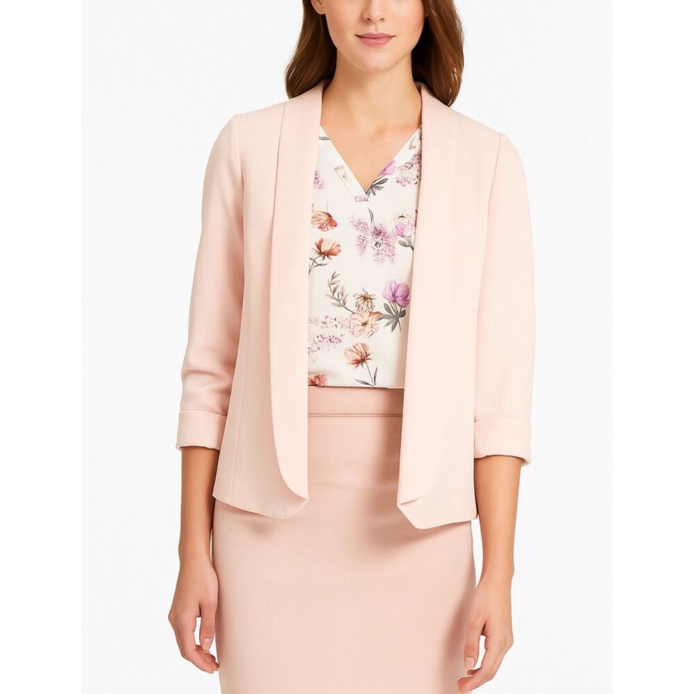 Nipon Boutique Womens Pink Shawl Lapel 3/4 Sleeve VTG Suit Jacket Size M